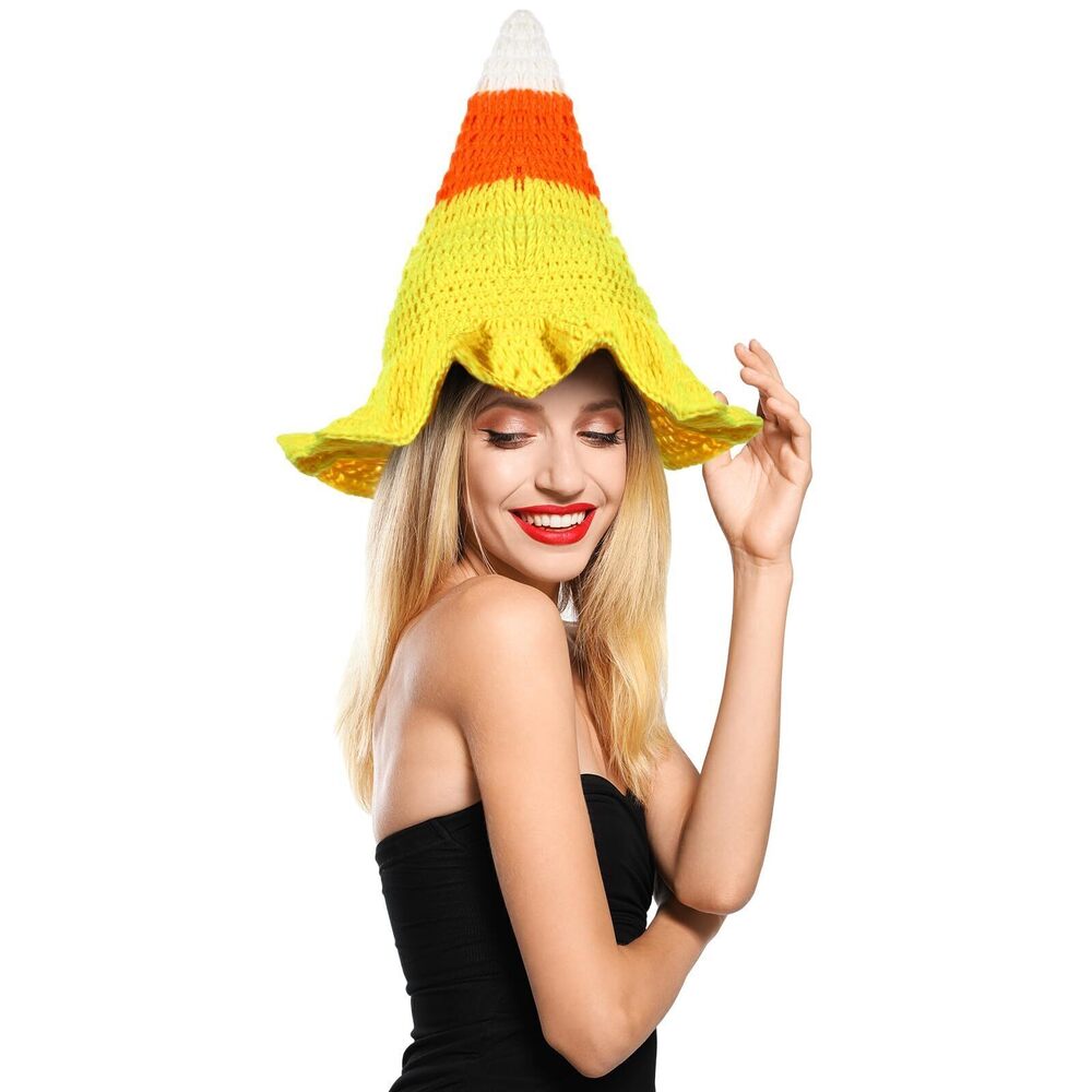 9042 10.63 x 12.99 Inch Candy Corn Witch Hat Crochet Pattern Adult Knitted